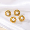Wholesale Vintage Fashion Women's Stainless Steel Gold Stud Earrings With Round Inlaid Pearl Zircon And 18K Vacuum Plating In Furnace Geometric Design