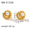 Wholesale Vintage Fashion Women's Stainless Steel Gold Stud Earrings With Round Inlaid Pearl Zircon And 18K Vacuum Plating In Furnace Geometric Design