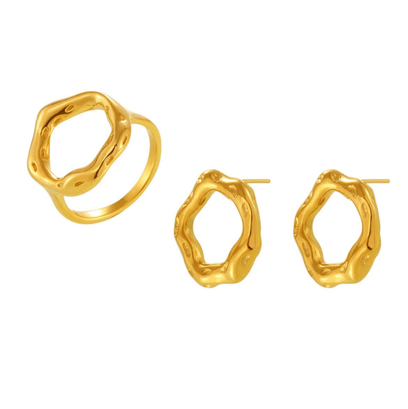 Wholesale Vintage Ferris Wheel Niche Ring And Earrings Set Stainless Steel 18K Gold Plated Women's Jewelry