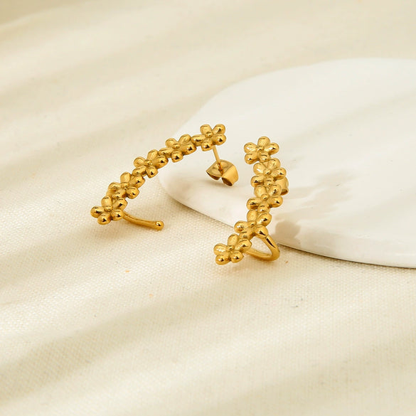Wholesale Vintage Floral Stainless Steel Gold Plated Polished Ear Cuff Earrings For Women