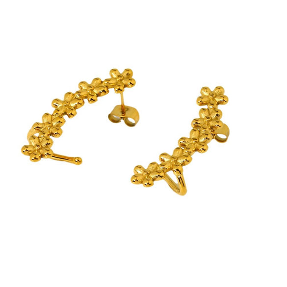 Wholesale Vintage Floral Stainless Steel Gold Plated Polished Ear Cuff Earrings For Women