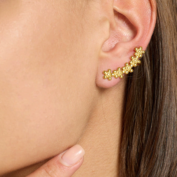 Wholesale Vintage Floral Stainless Steel Gold Plated Polished Ear Cuff Earrings For Women
