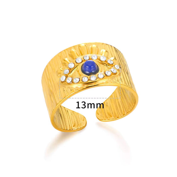 Wholesale Vintage Flower And Heart Shape Ring Stainless Steel Inlaid With Natural Stone 18K Gold Plated For Women