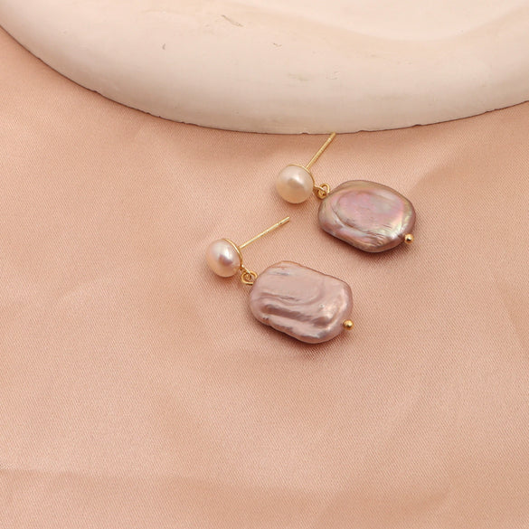 Wholesale Vintage Freshwater Pearl Baroque Copper Flower Earrings For Women