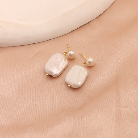 Wholesale Vintage Freshwater Pearl Baroque Copper Flower Earrings For Women