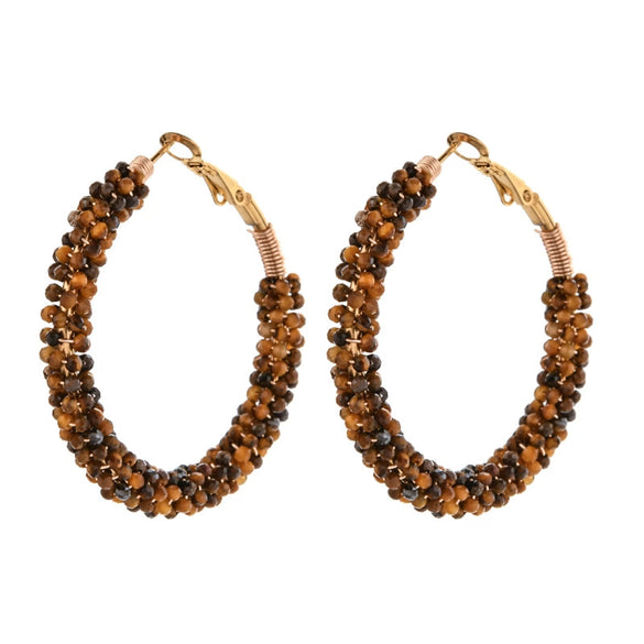 Wholesale Vintage Geometric Bohemian Handmade Stainless Steel And Half Gemstone Earrings For Women