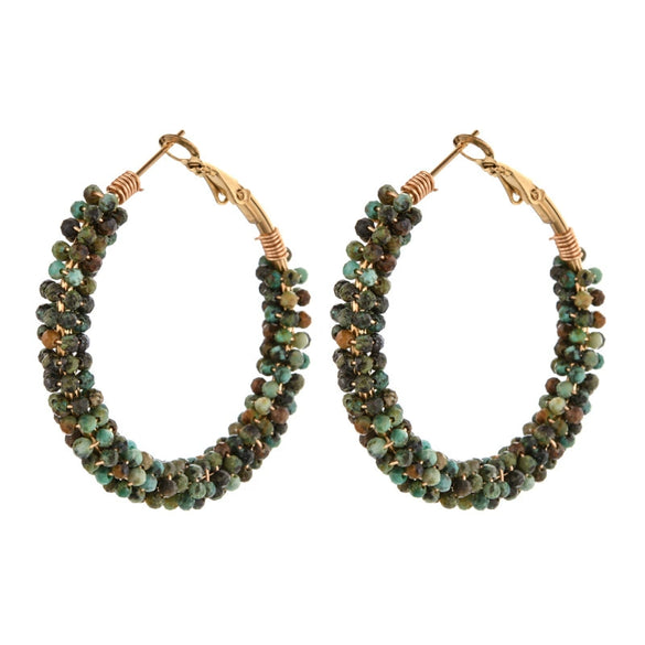 Wholesale Vintage Geometric Bohemian Handmade Stainless Steel And Half Gemstone Earrings For Women