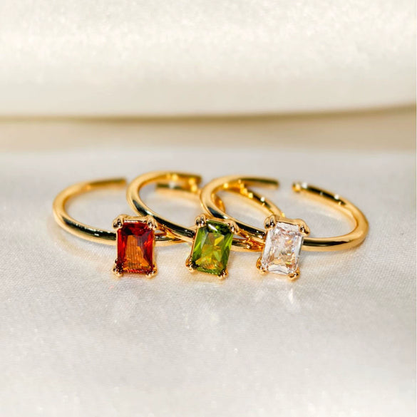 Wholesale Vintage Geometric Colored Zircon Ring Copper Electroplated