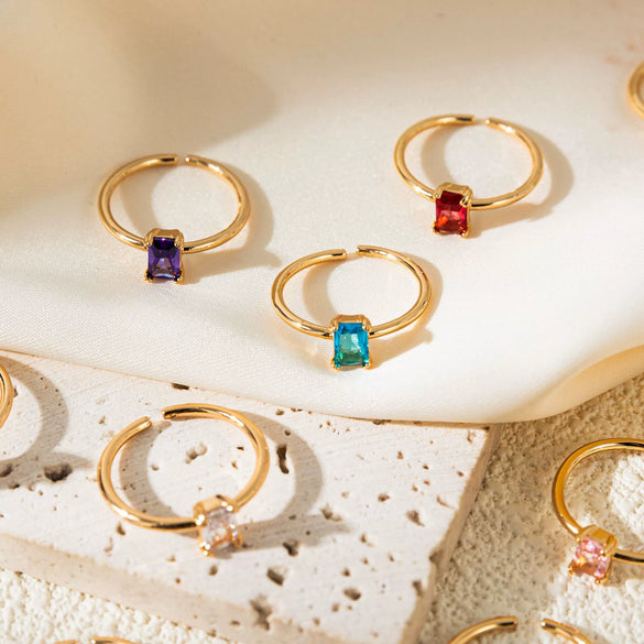 Wholesale Vintage Geometric Colored Zircon Ring Copper Electroplated