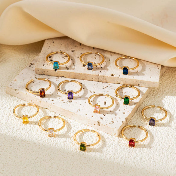 Wholesale Vintage Geometric Colored Zircon Ring Copper Electroplated