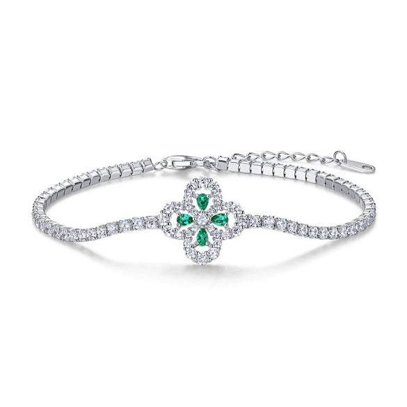 Wholesale Vintage Geometric Cultivation Emerald Four Leaf Clover Ring In S925 Silver