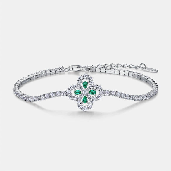 Wholesale Vintage Geometric Cultivation Emerald Four Leaf Clover Ring In S925 Silver