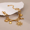 Wholesale Vintage Geometric Electroplated 18K Gold Stainless Steel Moon Heart Sun Pendant Bracelet For Women