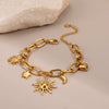 Wholesale Vintage Geometric Electroplated 18K Gold Stainless Steel Moon Heart Sun Pendant Bracelet For Women