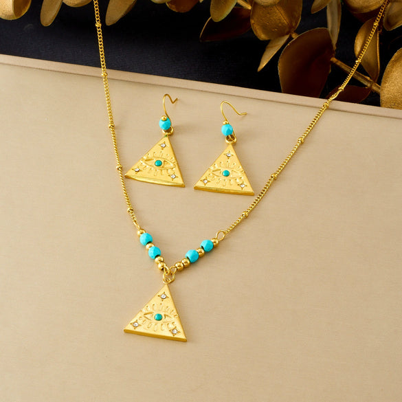 Wholesale Vintage Geometric Electroplated Stainless Steel Devil's Eye Triangular Female Accessories Set Earrings Necklaces