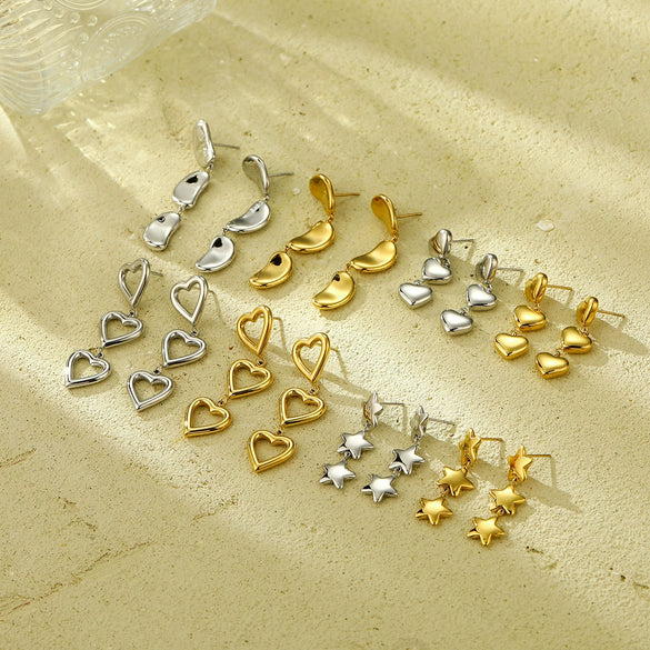 Wholesale Vintage Geometric Fivepointed Star Stainless Steel 18K Gold Electroplated Women's Earrings