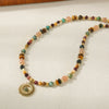 Wholesale Vintage Geometric Handmade Beaded Necklace With Tiger Eye Sunflower Pendant Titanium Steel For Women