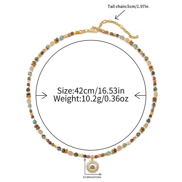 Wholesale Vintage Geometric Handmade Beaded Necklace With Tiger Eye Sunflower Pendant Titanium Steel For Women