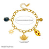 Wholesale Vintage Geometric Leopard Print Fanshaped Goldplated Sun Pendant Stainless Steel Beaded Bracelet For Women