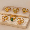 Wholesale Vintage Geometric Natural Stone Inlaid Stainless Steel Open Ring With Electroplating