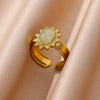 Wholesale Vintage Geometric Natural Stone Inlaid Stainless Steel Open Ring With Electroplating