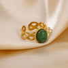 Wholesale Vintage Geometric Natural Stone Inlaid Stainless Steel Open Ring With Electroplating