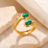 Wholesale Vintage Geometric Natural Stone Stainless Steel Ring Electroplated 18K Gold For Women