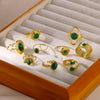 Wholesale Vintage Geometric Natural Stone Stainless Steel Ring Electroplated 18K Gold For Women