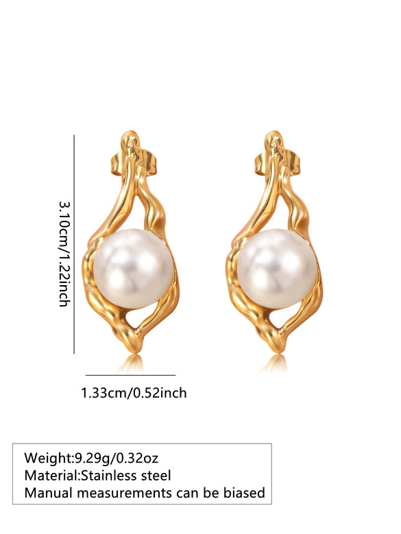 Wholesale Vintage Geometric Pearl Stainless Steel Electroplated Earrings For Women
