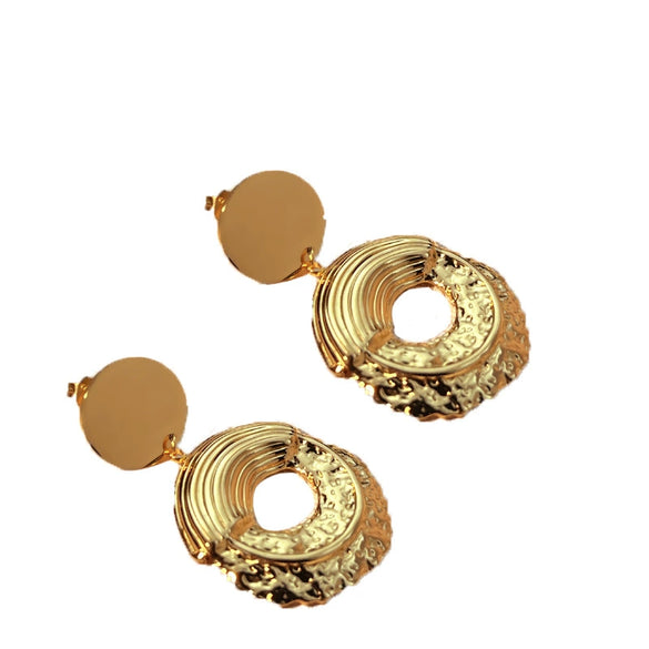 Wholesale Vintage Geometric Round Stainless Steel Goldplated Earrings