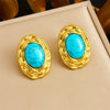 Wholesale Vintage Geometric Stainless Steel Earrings Inlaid With Blue Turquoise And Gold Plated
