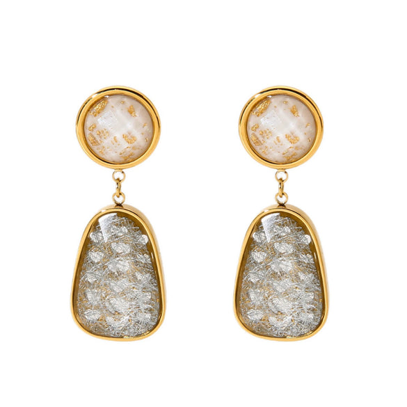 Wholesale Vintage Geometric Stainless Steel 18K Gold Plated Brushed Glass Inlaid Earrings For Women