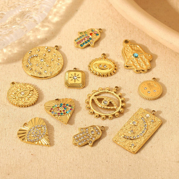 Wholesale Vintage Gold Plated Stainless Steel Bracelet With Love Wings Leaf Sunflower Lips Eye Pendant And Hirback Pattern