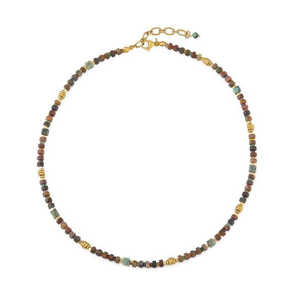 Wholesale Vintage Handmade Natural Stone Stainless Steel African Pine Heart Shape Beaded Necklace For Women
