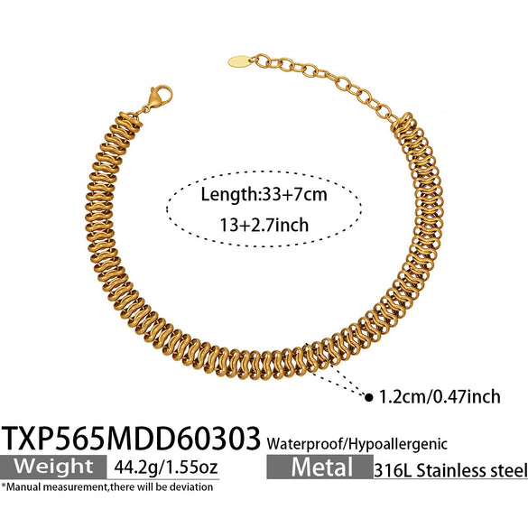Wholesale Vintage Handmade Woven Stainless Steel Spliced Cuban Chain Necklace And Bracelet Set For Women Pvd Gold Plated