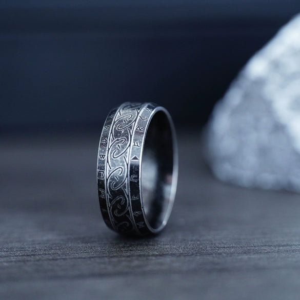 Wholesale Vintage Iron Warrior Celtic Knot Geometric Text Stainless Steel Ring With Electroplating