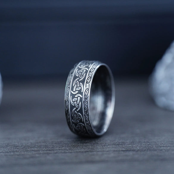 Wholesale Vintage Iron Warrior Celtic Knot Geometric Text Stainless Steel Ring With Electroplating
