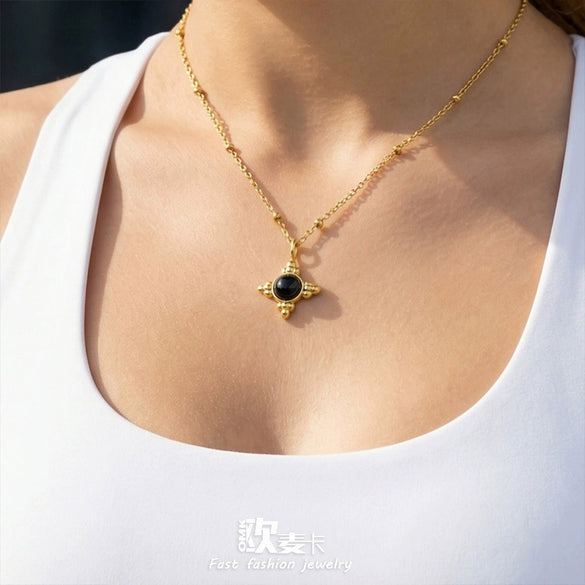 Wholesale Vintage 18K Gold Plated Stainless Steel Earrings And Necklace Set For Women
