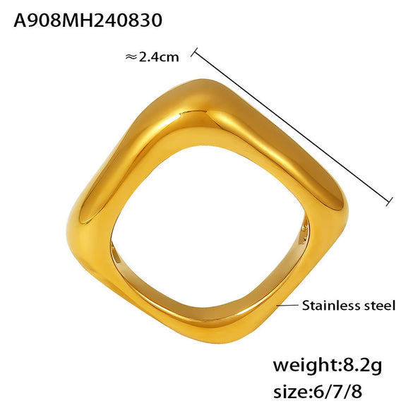 Wholesale Vintage 18K Gold Pvd Plated Stainless Steel Geometric Square Ring For Women