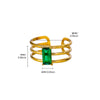 Wholesale Vintage Light Luxury Gold Plated Geometric Ushaped Stainless Steel Zircon Crystal Green Multilayer Hollow Open Ring For Women