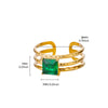 Wholesale Vintage Light Luxury Gold Plated Geometric Ushaped Stainless Steel Zircon Crystal Green Multilayer Hollow Open Ring For Women