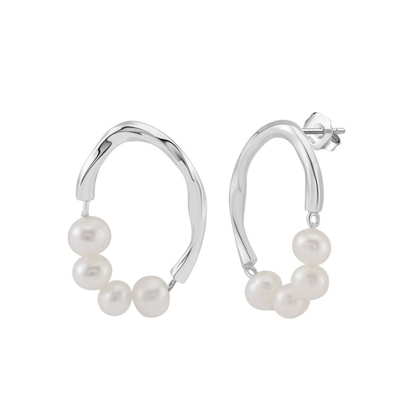 Wholesale Vintage Natural Baroque Pearl S925 Sterling Silver Rhodium Plated Earrings