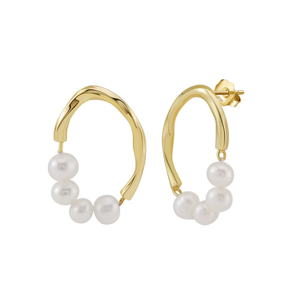 Wholesale Vintage Natural Baroque Pearl S925 Sterling Silver Rhodium Plated Earrings