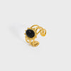 Wholesale Vintage Natural Stone Lapis Lazulio Opening Ring For Women Stainless Steel With 18K Gold Plating And Animal Zodiac Design