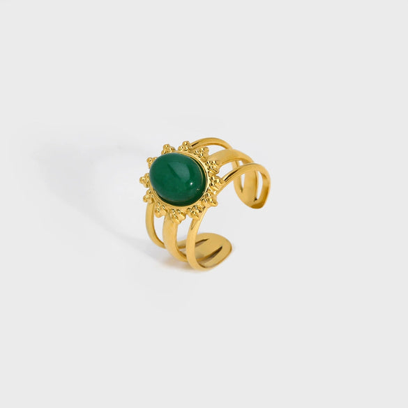Wholesale Vintage Natural Stone Lapis Lazulio Opening Ring For Women Stainless Steel With 18K Gold Plating And Animal Zodiac Design