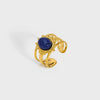 Wholesale Vintage Natural Stone Lapis Lazulio Opening Ring For Women Stainless Steel With 18K Gold Plating And Animal Zodiac Design