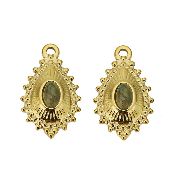 Wholesale Vintage Natural Style Water Drop Inlay Stainless Steel Pendant Earrings And Necklace Accessories