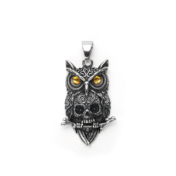Wholesale Vintage Owl And Skull Pendant Men's Titanium Steel Necklace With Dripping Oil Treatment And Animal Zodiac Pattern