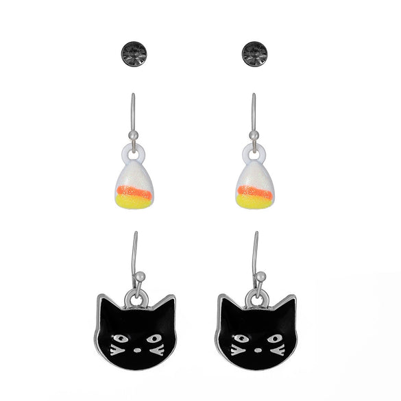 Wholesale Vintage Personality Cute Cat 3 Piece Set Earrings Alloy Material With Animal Pattern Electroplated