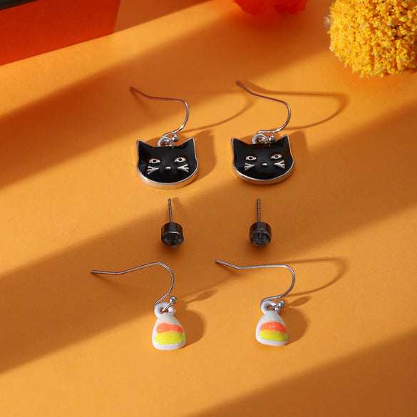 Wholesale Vintage Personality Cute Cat 3 Piece Set Earrings Alloy Material With Animal Pattern Electroplated